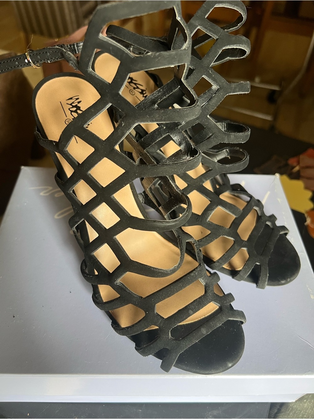 Women’s Black Cage Strappy Heeled Sandals - Mossimo brand
